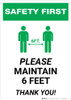 Safety First: Please Maintain 6 Feet with Icon Portrait - Wall Sign