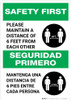 Safety First: Please Maintain A Distance Of 6 Feet Bilingual with Icon Portrait - Wall Sign