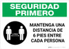 Safety First: Please Maintain A Distance Of 6 Feet Spanish with Icon Landscape - Wall Sign Safety First: Please Maintain A Distance Of 6 Feet Spanish with Icon Landscape - Wall Sign