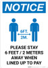 Notice: Please Stay 6ft Away When Lined Up To Pay Portrait - Wall Sign