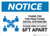 Notice: Thank You For Practicing Social Distancing with Icon Landscape - Wall Sign Notice: Thank You For Practicing Social Distancing with Icon Landscape - Wall Sign