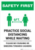 Safety First: Practice Social Distancing While Waiting with Icon Portrait - Wall Sign