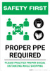 Safety First: Proper PPE Required Maintain Social Distance with Icons Portrait - Wall Sign