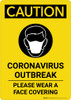 Caution: Coronavirus Outbreak Please Wear Face Coverings with Icon Portrait - Wall Sign