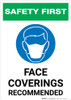 Safety First: Face Coverings Recommended with Icon Portrait - Wall Sign