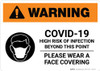 Warning: COVID-19 High Risk Of Infection Wear Face Covering with Icon Landscape - Wall Sign