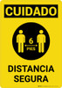 Caution: Safe Distance Spanish with Icon Portrait - Wall Sign