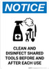 Notice: Clean And Disinfect Shared Tools with Icon Portrait - Wall Sign Notice: Clean And Disinfect Shared Tools with Icon Portrait - Wall Sign