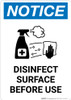 Notice: Disinfect Surface Before Use with Icon Portrait - Wall Sign Notice: Disinfect Surface Before Use with Icon Portrait - Wall Sign
