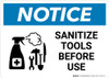 Notice: Sanitize Tools Before Use with Icon Landscape - Wall Sign Notice: Sanitize Tools Before Use with Icon Landscape - Wall Sign
