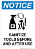 Notice: Sanitize Tools Before and After Use with Icon Portrait - Wall Sign