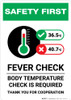 Safety First: Fever Check Body Temperature Check Required with Icon Portrait - Wall Sign Safety First: Fever Check Body Temperature Check Required with Icon Portrait - Wall Sign
