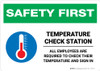 Safety First: Temperature Check Station Employees Required with Icon Landscape - Wall Sign Safety First: Temperature Check Station Employees Required with Icon Landscape - Wall Sign
