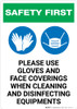 Safety First: Use Gloves And Face Coverings When Disinfecting with Icons Portrait - Wall Sign Safety First: Use Gloves And Face Coverings When Disinfecting with Icons Portrait - Wall Sign
