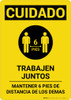 Caution: Work Together Keep 6ft. Spanish with Icon Portrait - Wall Sign