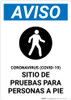 Notice: Coronavirus Testing Site Walk Up Testing Spanish with Icon Portrait - Wall Sign