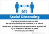 Social Distancing 6ft One Customer At A Time with Icon Blue Landscape - Wall Sign Social Distancing 6ft One Customer At A Time with Icon Blue Landscape - Wall Sign