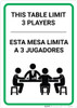 This Table Limit 3 Players with Poker Icon Bilingual Spanish Portrait - Wall Sign This Table Limit 3 Players with Poker Icon Bilingual Spanish Portrait - Wall Sign