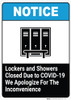 Lockers and Showers Closed Due to COVID-19 - We Apologize - Wall Sign Lockers and Showers Closed Due to COVID-19 - We Apologize - Wall Sign