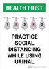 Health First: Practice Social Distancing While Using Urinal with Icon Portrait - Wall Sign