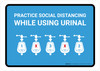 Practice Social Distancing While Using Urinal with Icon Blue Landscape - Wall Sign