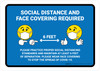 Social Distance and Face Covering Required with Emojis Blue Landscape - Wall Sign Social Distance and Face Covering Required with Emojis Blue Landscape - Wall Sign