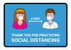 Thank You For Practicing Social Distancing with Icons Blue Landscape - Wall Sign