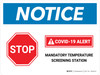 Notice: Stop COVID-19 Mandatory Temperature Screening with Icon Landscape - Wall Sign