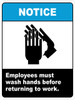 Notice Employees Must Wash Hands Before Returning to Work Sign Notice Employees Must Wash Hands Before Returning to Work Sign