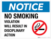 Notice: No Smoking - Disciplinary Action - Wall Sign