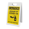 Caution: Beware of COVID-19 - Use Hand Sanitizer with Icon Portrait - A-Frame Sign Caution: Beware of COVID-19 - Use Hand Sanitizer with Icon Portrait - A-Frame Sign