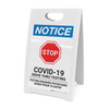 Notice: Stop Line Starts Here For COVID-19 Testing with Icon Portrait - A-Frame Sign