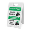 Safety First: Wash Hands Bilingual with Icon Portrait - A-Frame Sign Safety First: Wash Hands Bilingual with Icon Portrait - A-Frame Sign