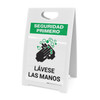 Safety First: Wash Hands Spanish with Icon Portrait - A-Frame Sign Safety First: Wash Hands Spanish with Icon Portrait - A-Frame Sign