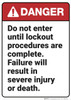 Danger: Do Not Enter Until Lockout Complete - Wall Sign