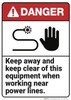 Danger: Keep Clear of Equipment Near Power Lines - Wall Sign