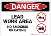 Danger: Lead Work Area No Smoking or Eating - Wall Sign