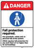 Danger: Fall Protection Required ANSI - Wall Sign Danger: Fall Protection Required ANSI - Wall Sign