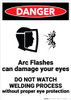 Danger: Arc Flashes Damages Eyes Wear PPE with Graphic - Wall Sign Danger: Arc Flashes Damages Eyes Wear PPE with Graphic - Wall Sign