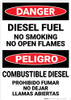 Danger: Diesel Fuel No Smoking Open Flames Bilingual Spanish - Wall Sign
