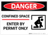 Danger: Confined Space Permit Only Warning - Wall Sign Danger: Confined Space Permit Only Warning - Wall Sign