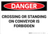 Danger: Crossing or Standing on Conveyor is Forbidden - Wall Sign Danger: Crossing or Standing on Conveyor is Forbidden - Wall Sign