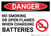 Danger: Charging Batteries No Smoking or Open Flames - Wall Sign Danger: Charging Batteries No Smoking or Open Flames - Wall Sign