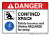 Danger: Confined Space Safety Harness and Lifeline Required ANSI - Wall Sign Danger: Confined Space Safety Harness and Lifeline Required ANSI - Wall Sign