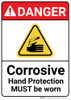 Danger: Corrosive Hand Protection ANSI - Wall Sign