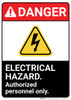 Danger: Electrical Hazard Authorized Personnel Only ANSI - Wall Sign Danger: Electrical Hazard Authorized Personnel Only ANSI - Wall Sign