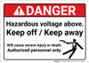 Danger: Hazardous Voltage Above Keep Off Keep Away ANSI - Wall Sign