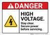 Danger: High Voltage Stay Clear Secure Power Before Servicing ANSI - Wall Sign