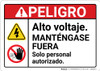 Danger: High Voltage Stay Out Personnel Only Hazard with Graphic Spanish ANSI - Wall Sign Danger: High Voltage Stay Out Personnel Only Hazard with Graphic Spanish ANSI - Wall Sign
