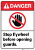 Danger: Stop Flywheel Before Opening Guards With Icon ANSI - Wall Sign